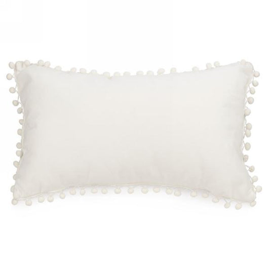 Pillow White Rectangle with Pompoms 12x20