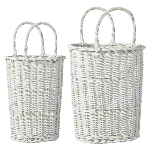 27" White Handled Basket SETof2