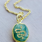 HoopLa Style Waterproof Necklace Gold Gemstone Pendant Hand Painted- Aquamarine Snake