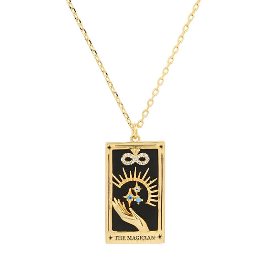 HoopLa Style Waterproof Necklace 14K Gold on Stainless Steel Tarot Card Magician