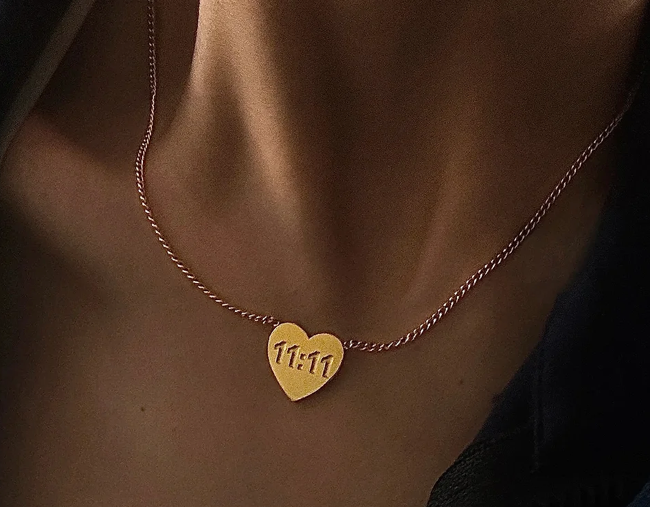 HoopLa Style Waterproof Necklace Gold on Stainless Steel 11:11 Heart  