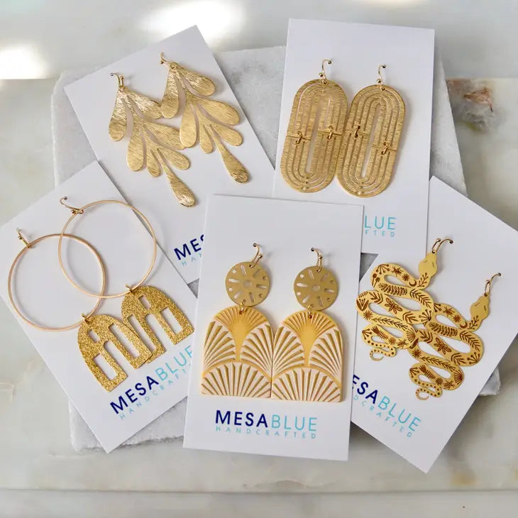 Mesa Blue Brass Leaf Statement Earrings