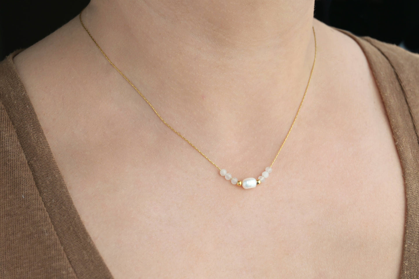 Blueyejewelry Waterproof Necklace Gold Pearl Chains