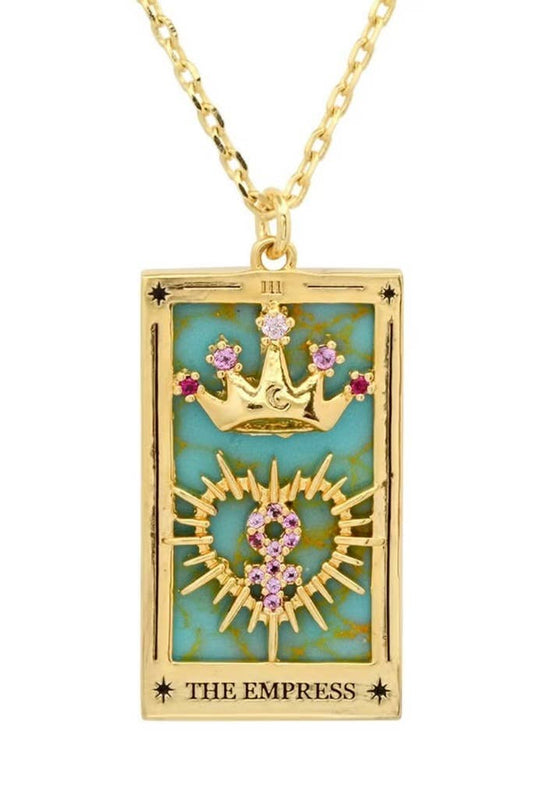 HoopLa Style Waterproof Necklace 14K Gold on Stainless Steel Tarot Card The Empress