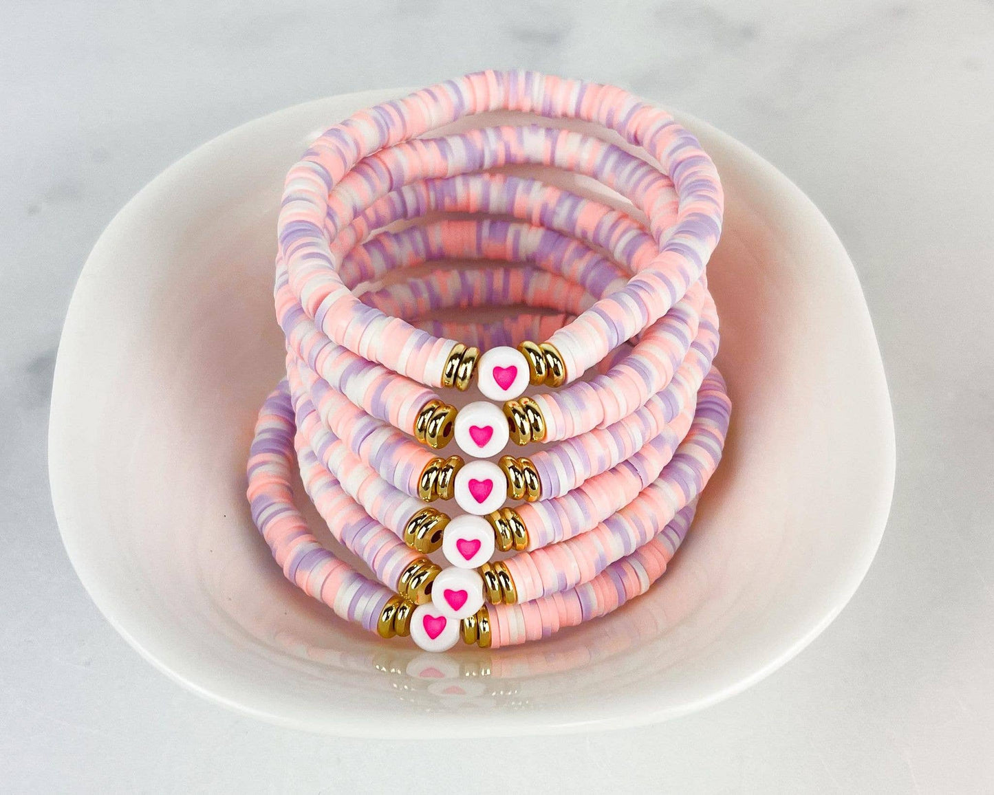 MSB Heishi Small 6mm Color Pop Bracelet "💗": 6.5" / Peachy Purple Tiedye