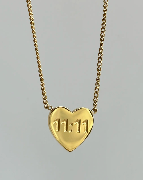 HoopLa Style Waterproof Necklace Gold on Stainless Steel 11:11 Heart  