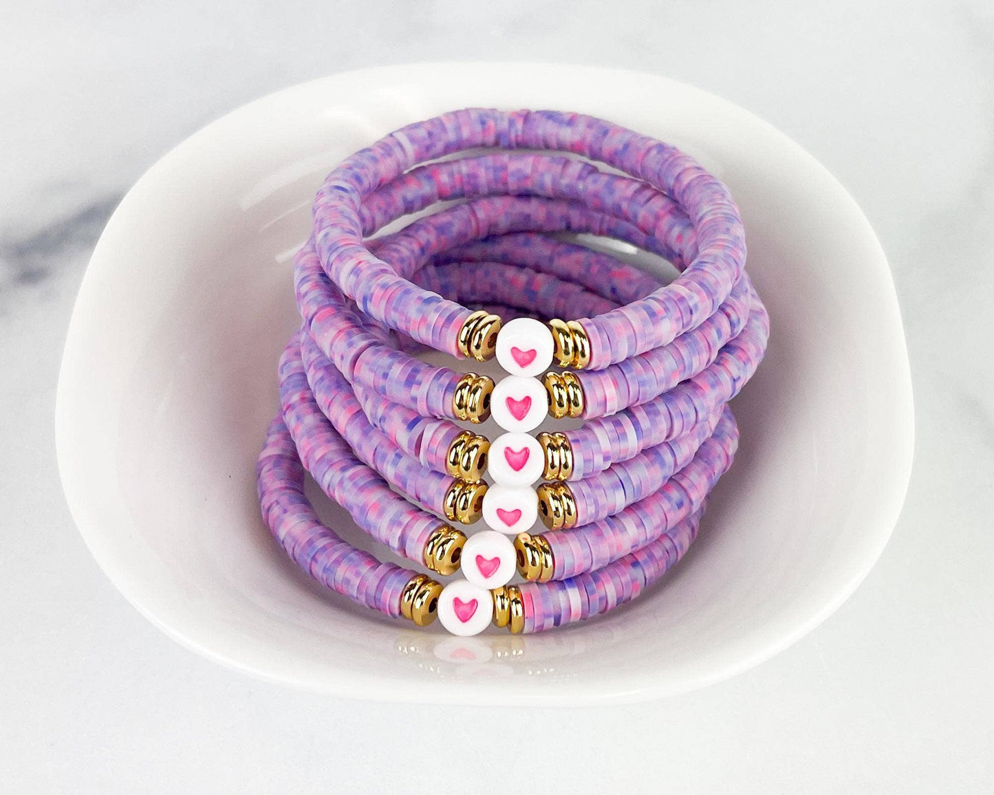 MSB Heishi Small 6mm Color Pop Bracelet "💗": 6.5" / Peachy Purple Tiedye