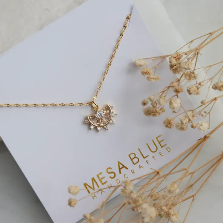 Mesa Blue CZ Vintage Fan Necklace