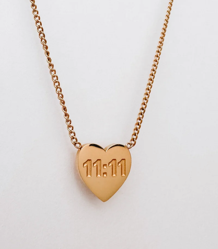 HoopLa Style Waterproof Necklace Gold on Stainless Steel 11:11 Heart  