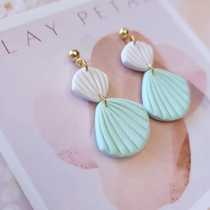 Clay Petal The Ariel - Mint Green Sea Shell Clay Earrings
