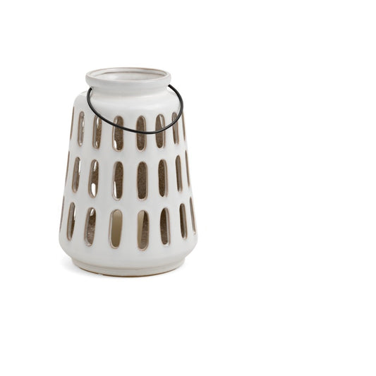 Lantern Small Porcelain w/Cutouts White