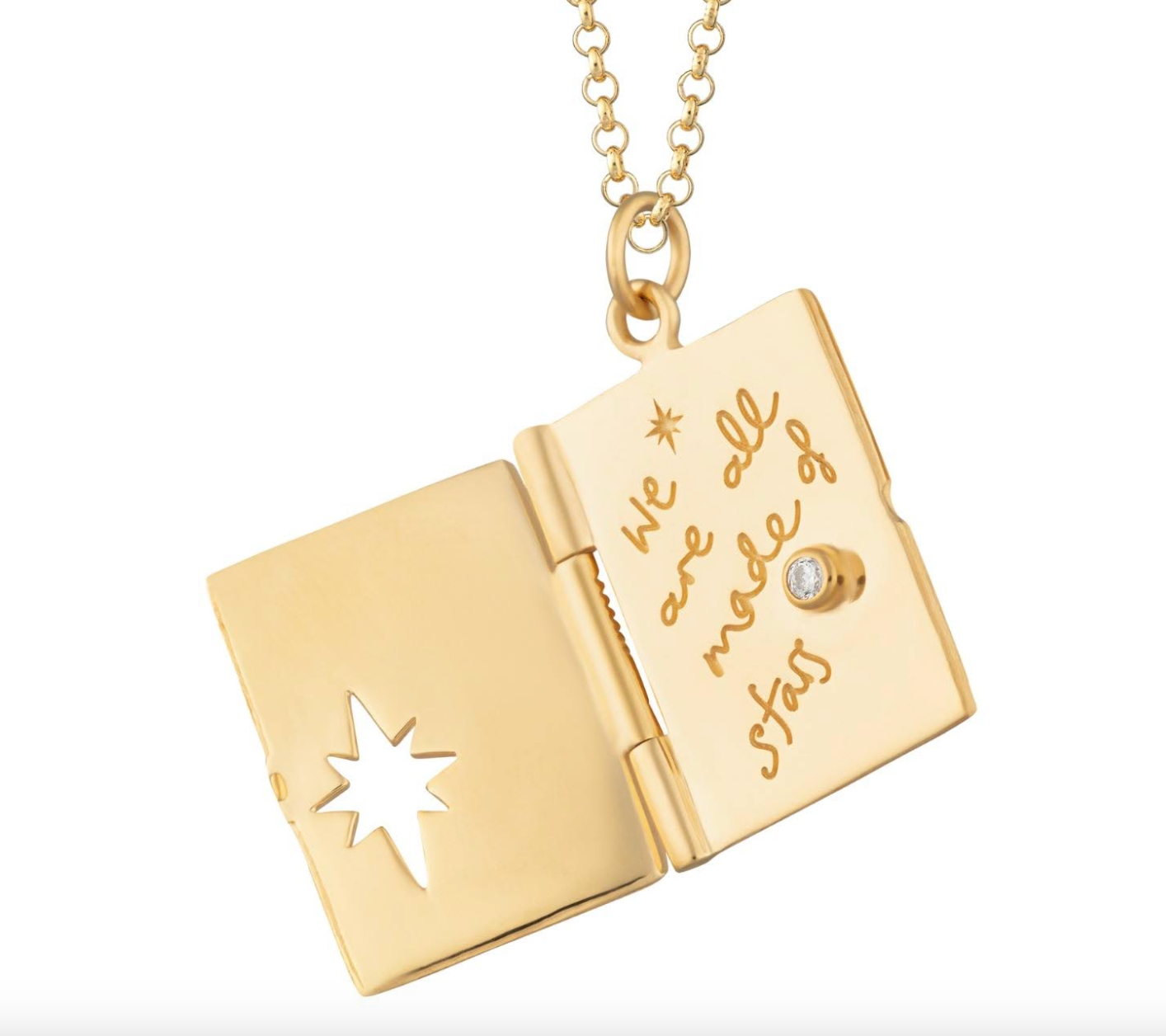 HoopLa Style Waterproof Necklace Gold We are all made of stars- Celestial Locket Engraved