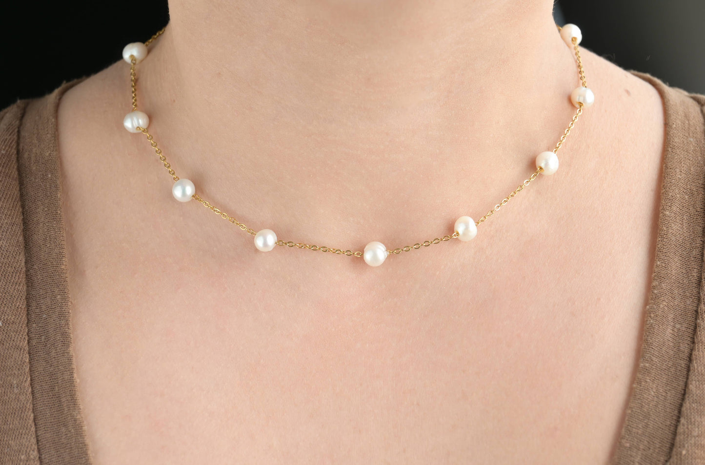 Blueyejewelry Waterproof Necklace Gold Pearl Chains