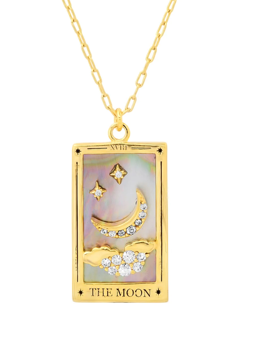 HoopLa Style Waterproof Necklace 14K Gold on Stainless Steel Tarot Card The Moon