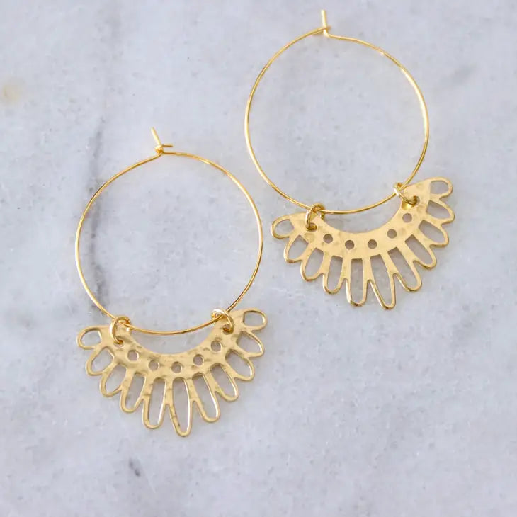 Mesa Blue Hammered Floral Hoop Earrings