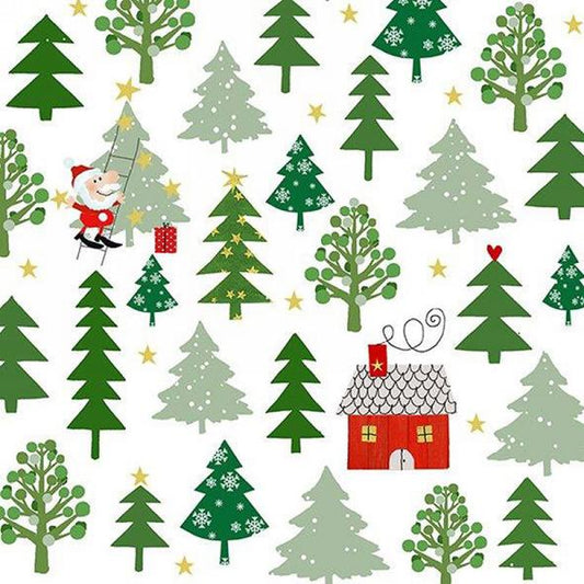 Green Trees & Red House Lunch Napkin