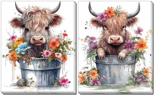 Art: Baby Highland Cow Set of 2 16x20