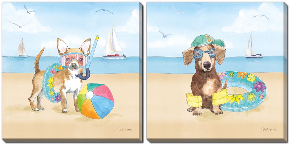 Art: Summer Paws SET of 2 16x16