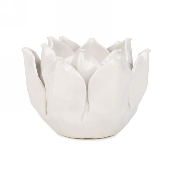 White Flower Candle Holder 4x4x3