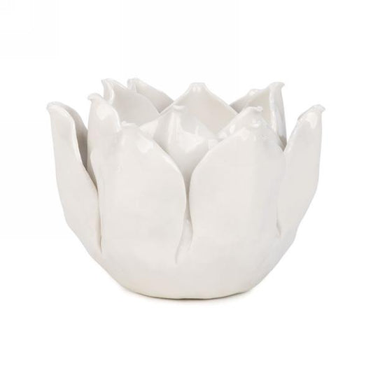 White Flower Candle Holder 4x4x3