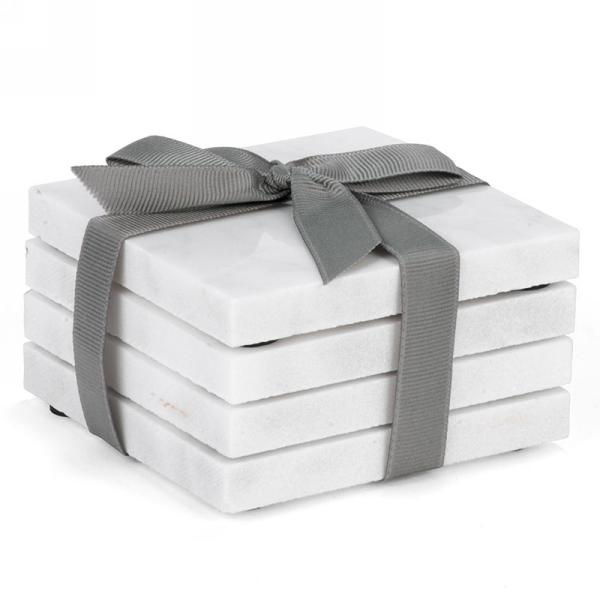 Set of 4 White Square Marble Coaster