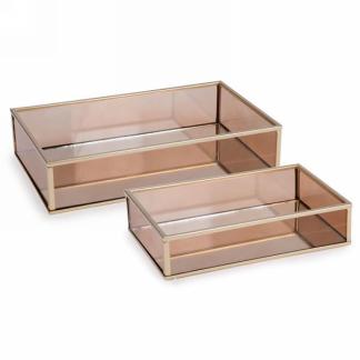 SET of 2 Golden Rectangular Mirror Tray