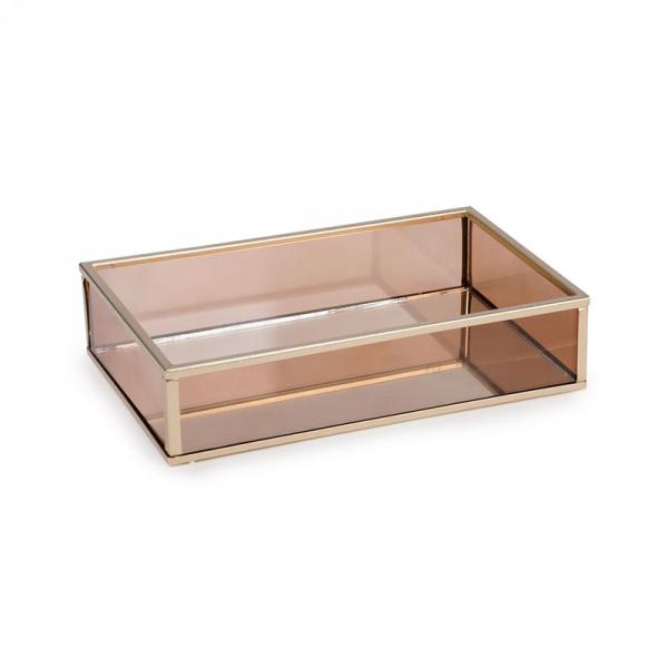 SET of 2 Golden Rectangular Mirror Tray