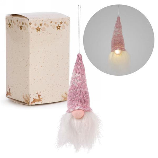 LED Gnome Ornament in Pink & White with Gift Box
