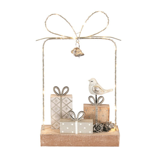 Christmas Decor Silver White Gift Frame with LED