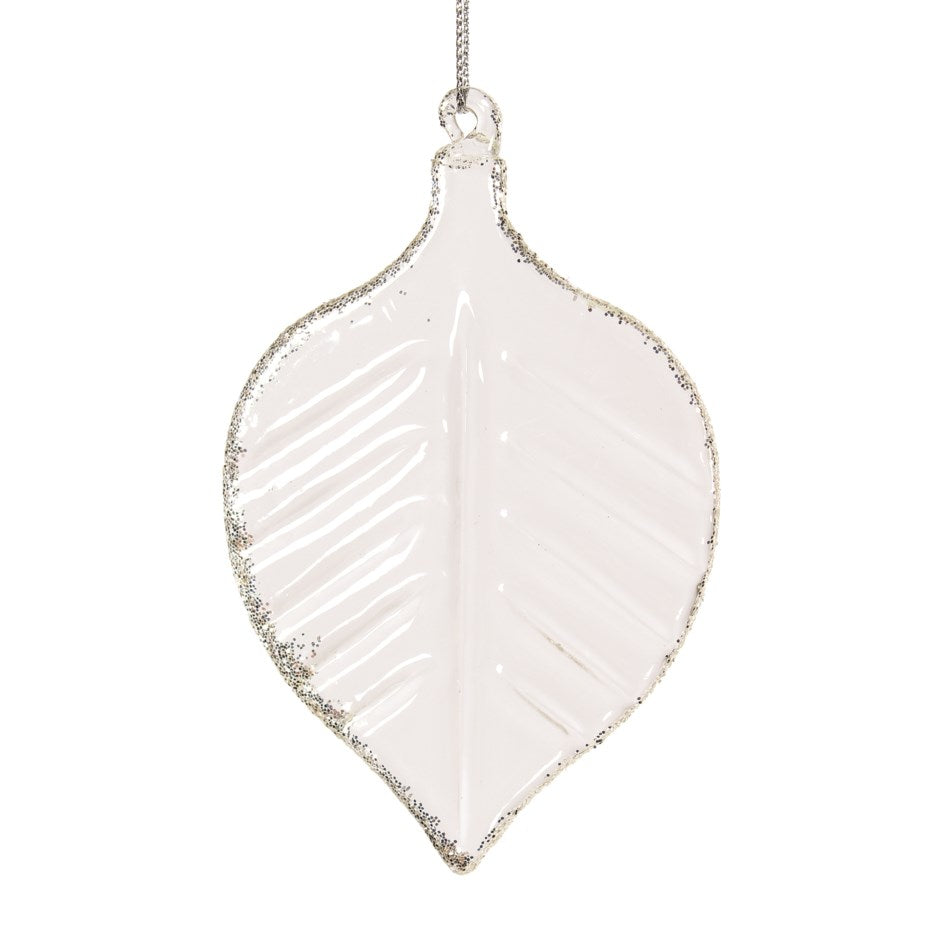 Ornament Clear Glass Leaf 4.25"