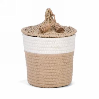 White & Natural Basket with Lid & Tasel