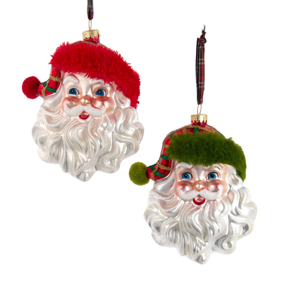 5.25" Ornament Plaid Santa Head