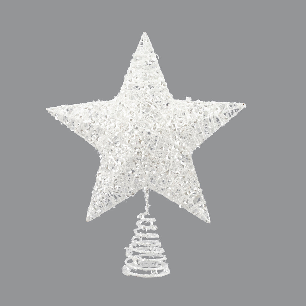 Tree Topper Star White/Silver Glitter 10x12