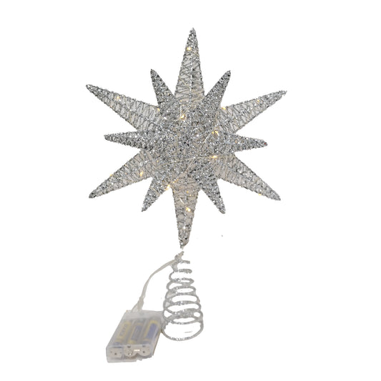 Tree Topper Star Silver Glitter 10x14