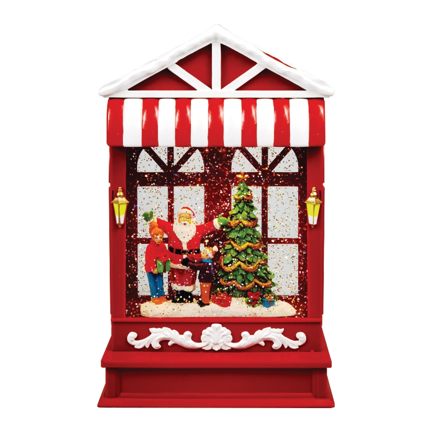 Water Globe House Scene w/ Santa and Tree LED 10"