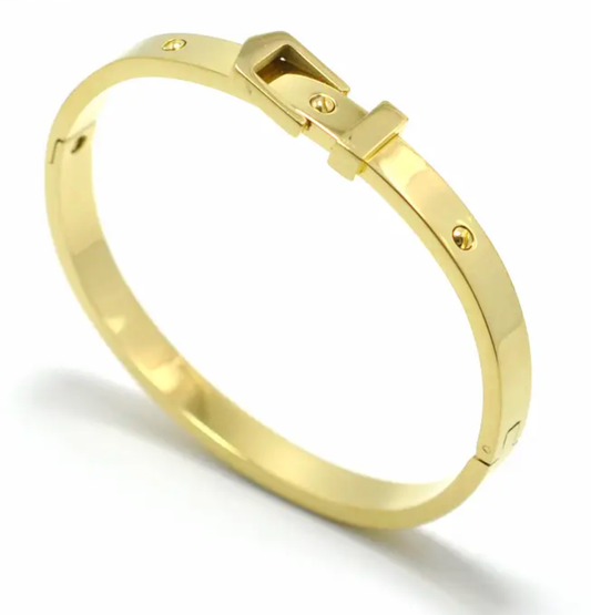 HoopLa Style Waterproof Bracelet Bangle Gold on Stainless Steel Buckle Hinged 