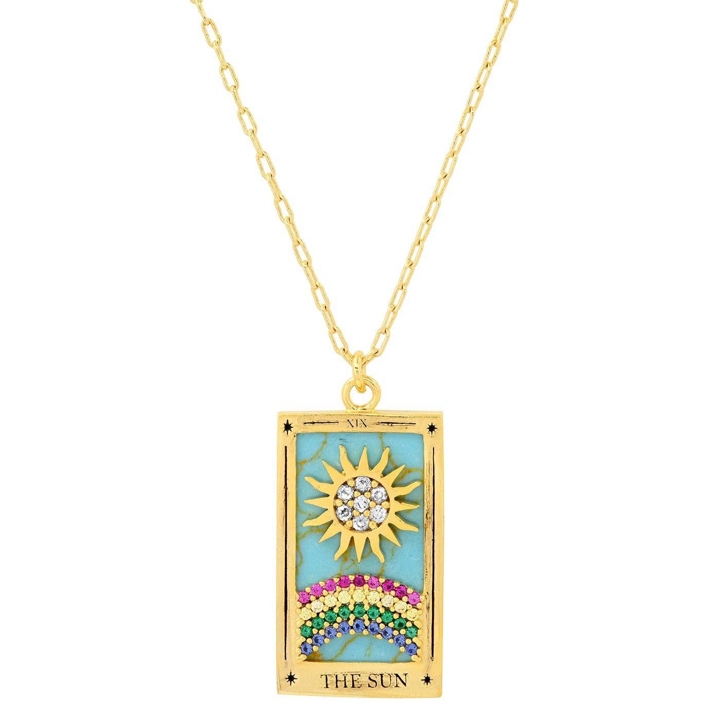 HoopLa Style Necklace Gold Tarot Card Sun