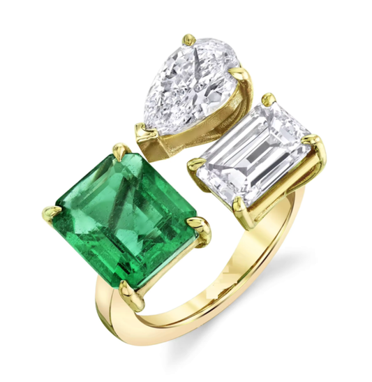 HoopLa Style Waterproof Ring Gold Emerald Open Band Moi et Toi- May Beyond