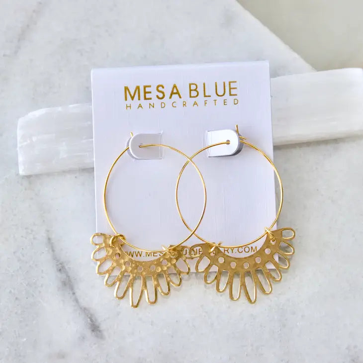 Mesa Blue Hammered Floral Hoop Earrings