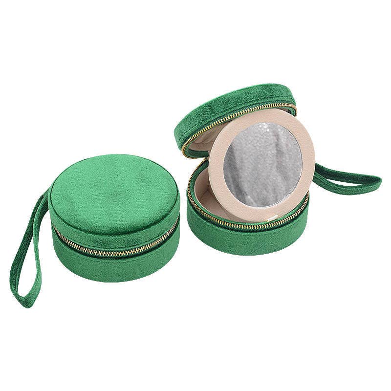 Velvet Round Mini Jewelry Case: Beige