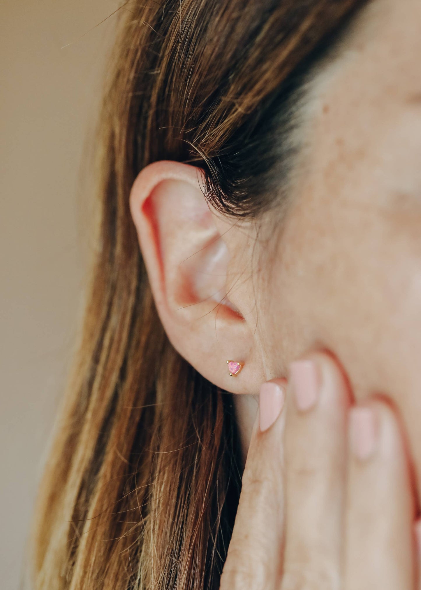 JK Tiny Pink Opal Heart Earring