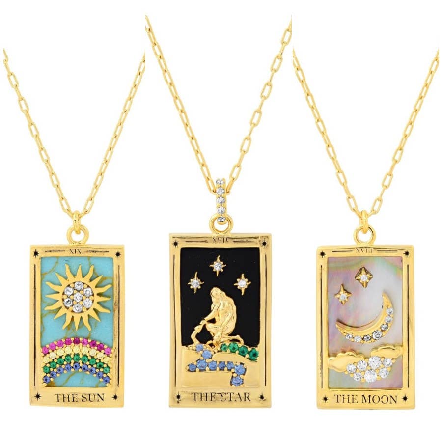 HoopLa Style Necklace Gold Tarot Card Sun