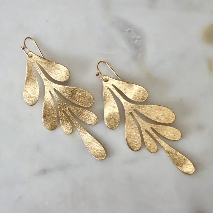 Mesa Blue Brass Leaf Statement Earrings