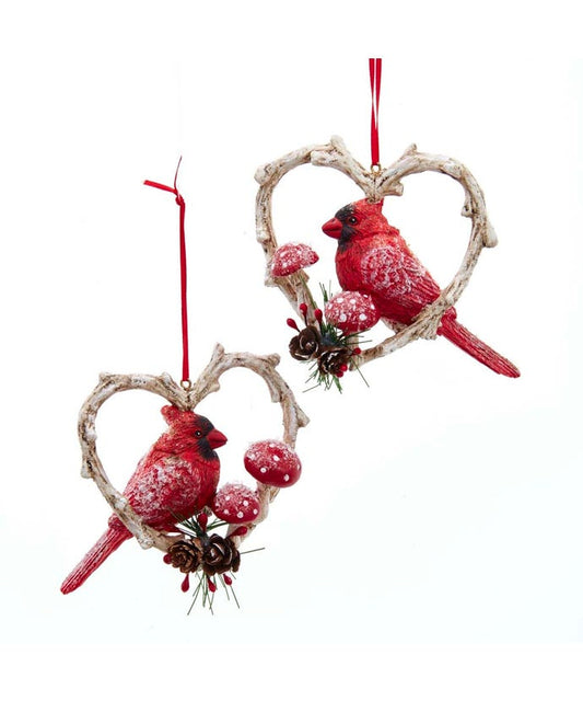 Ornament Cardinal Birds In Heart Frame