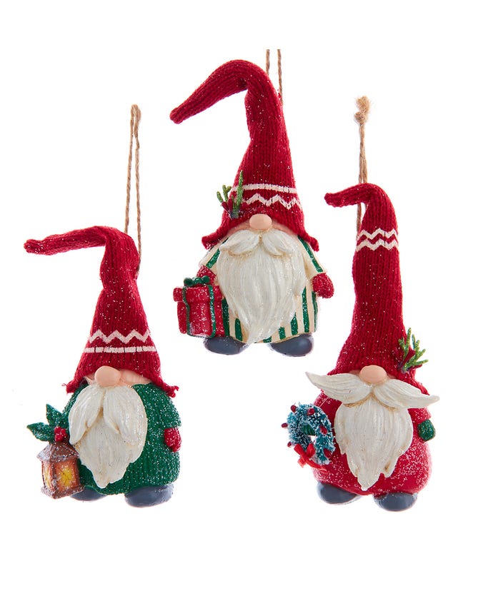 Ornament 5" Gnome w Red Knit Hat