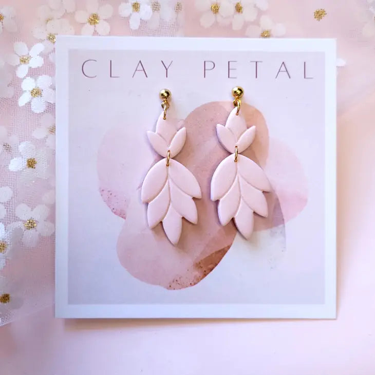 Clay Petal The Norah - Blush Pink Leaf Clay Earrings