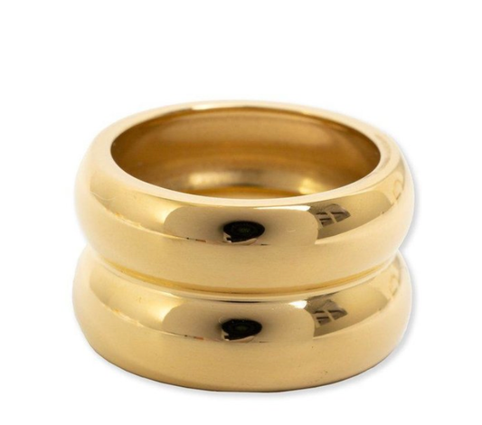 HoopLa Style Waterproof Ring Gold 14K PVD Waterproof Double Cigar Band