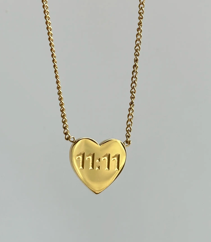 HoopLa Style Waterproof Necklace Gold on Stainless Steel 11:11 Heart  