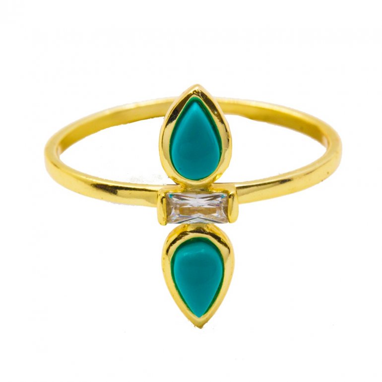 HOJ Gold Vermeil Ring Size 7 Double Tear Drop Turquoise