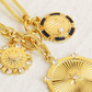 HoopLa Style Waterproof Necklace Gold 8 Point Wheel Medallion & Sun Charm Lariat Coin